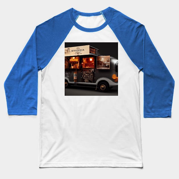 Steampunk Tokyo Ramen Food Truck Baseball T-Shirt by Grassroots Green